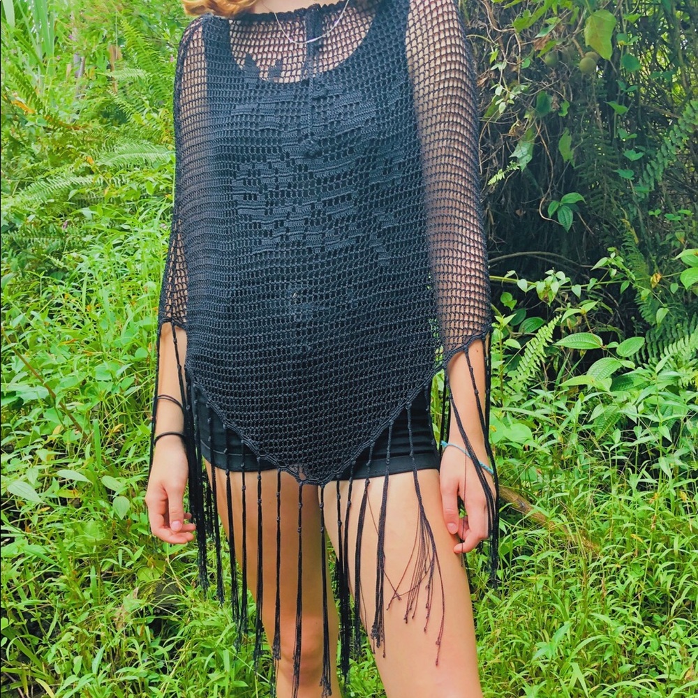 black croquette poncho